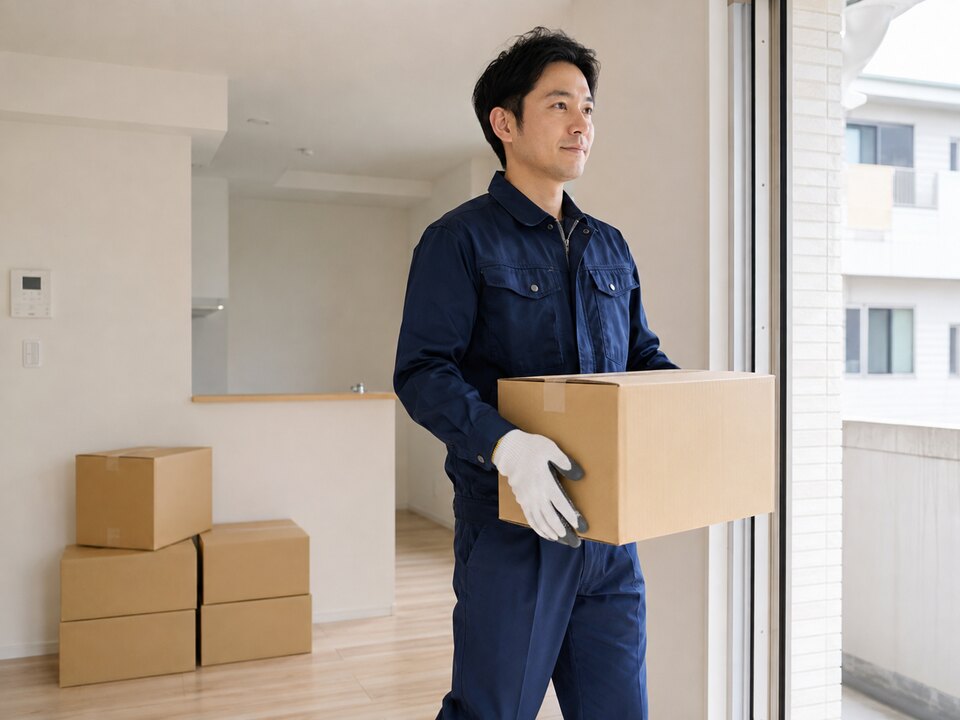 残置物を搬出するスタッフ