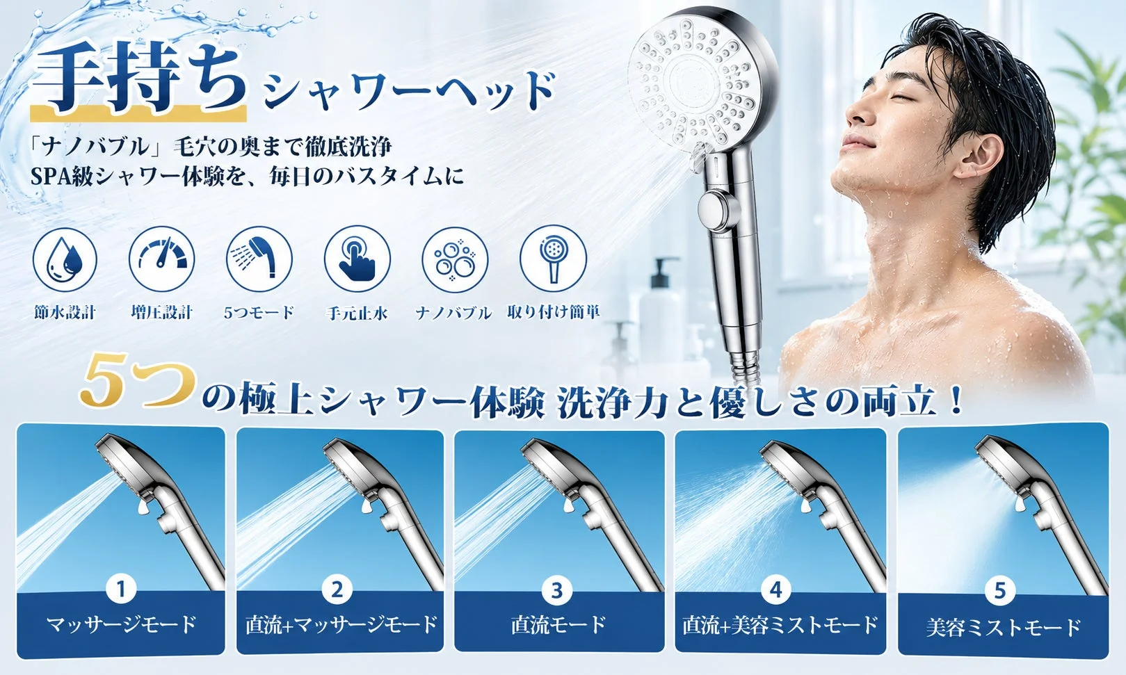 ナノバブル搭載の手持ちシャワーヘッドの広告です