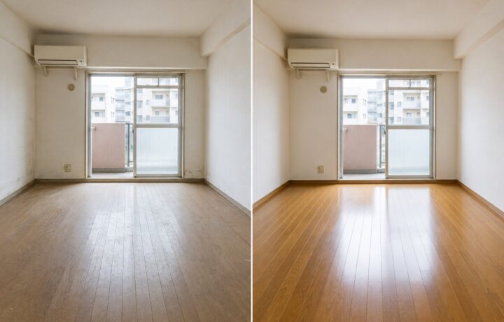 大阪府内の居室・床・エアコン周辺清掃前と清掃後のBefore After比較写真