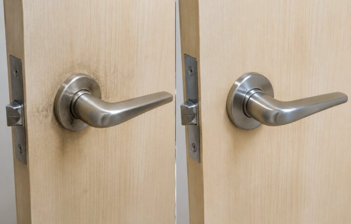 大阪府内のドアレバーと建具清掃前と清掃後のBefore After比較写真