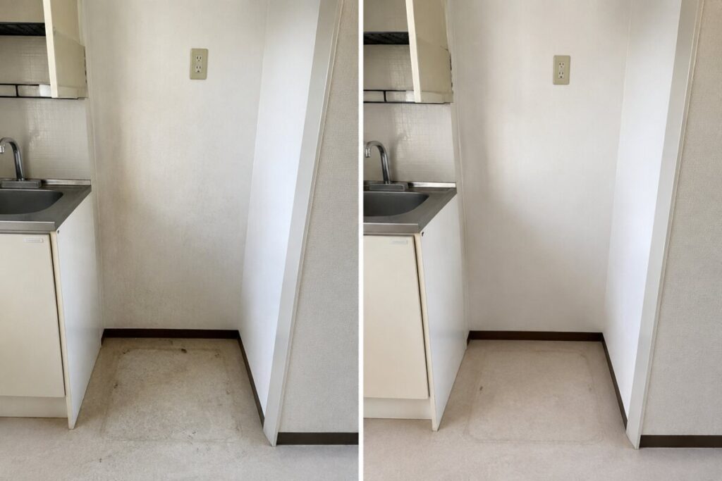 大阪府内のキッチン横の家電置場清掃前と清掃後のBefore After比較写真