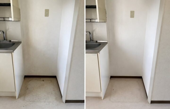 大阪府内のキッチン横の家電置場清掃前と清掃後のBefore After比較写真