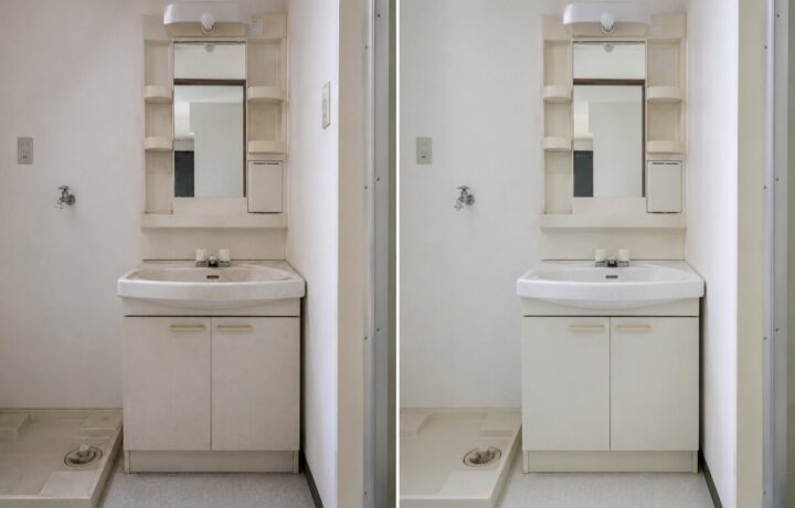 大阪府内の洗面台全体清掃前と清掃後のBefore After比較写真