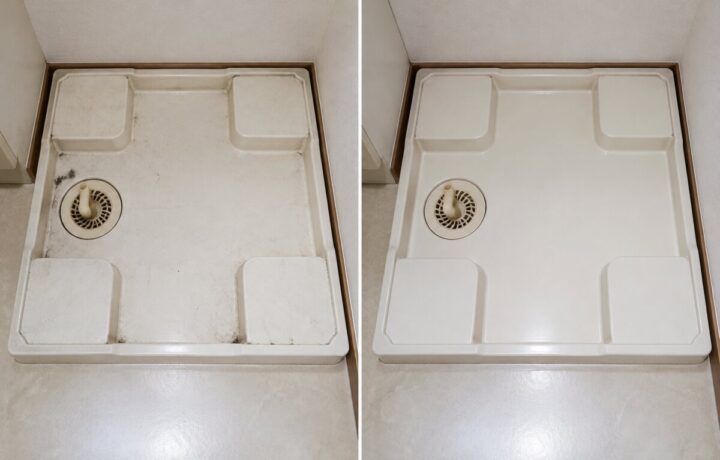 大阪府内の洗濯機防水パン清掃前と清掃後のBefore After比較写真