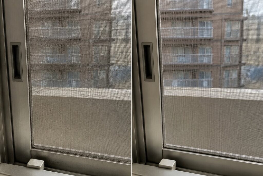 大阪府内の網戸清掃前と清掃後のBefore After比較写真